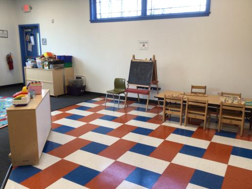 Chalkboard and table for puzzles at the library.