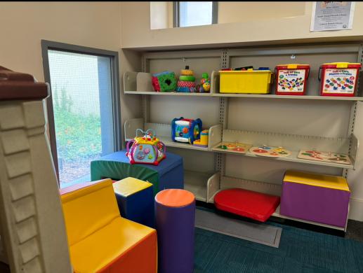 A selection of toys available in the South Oxnard Branch Library's Family Place area