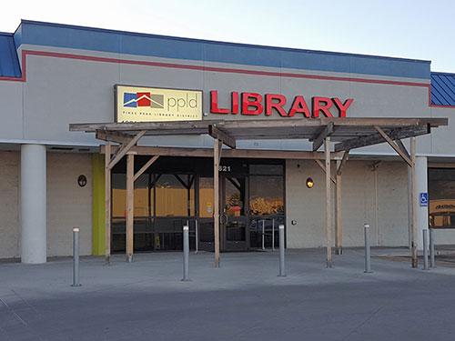 Exterior view of the entrance to the Sand Creek Library