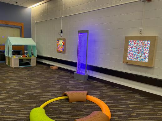 Sensory Area with Bubble Machine, Lighted Marble Tactile Display, and Light Peg Wall