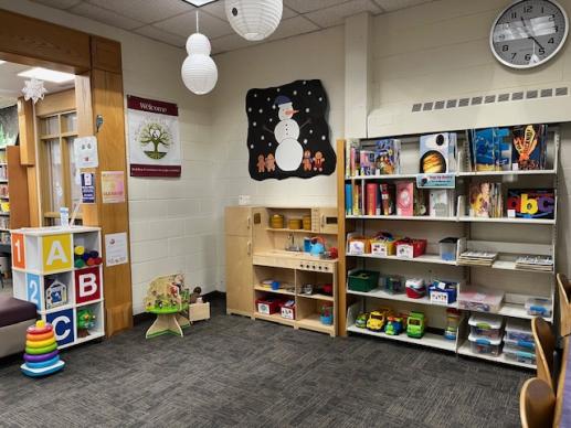 Our free play area. Our Parenting Collection is just to the right.