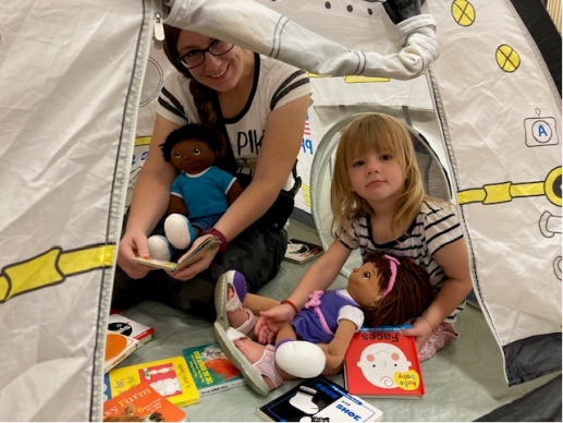 Child and mom reading books